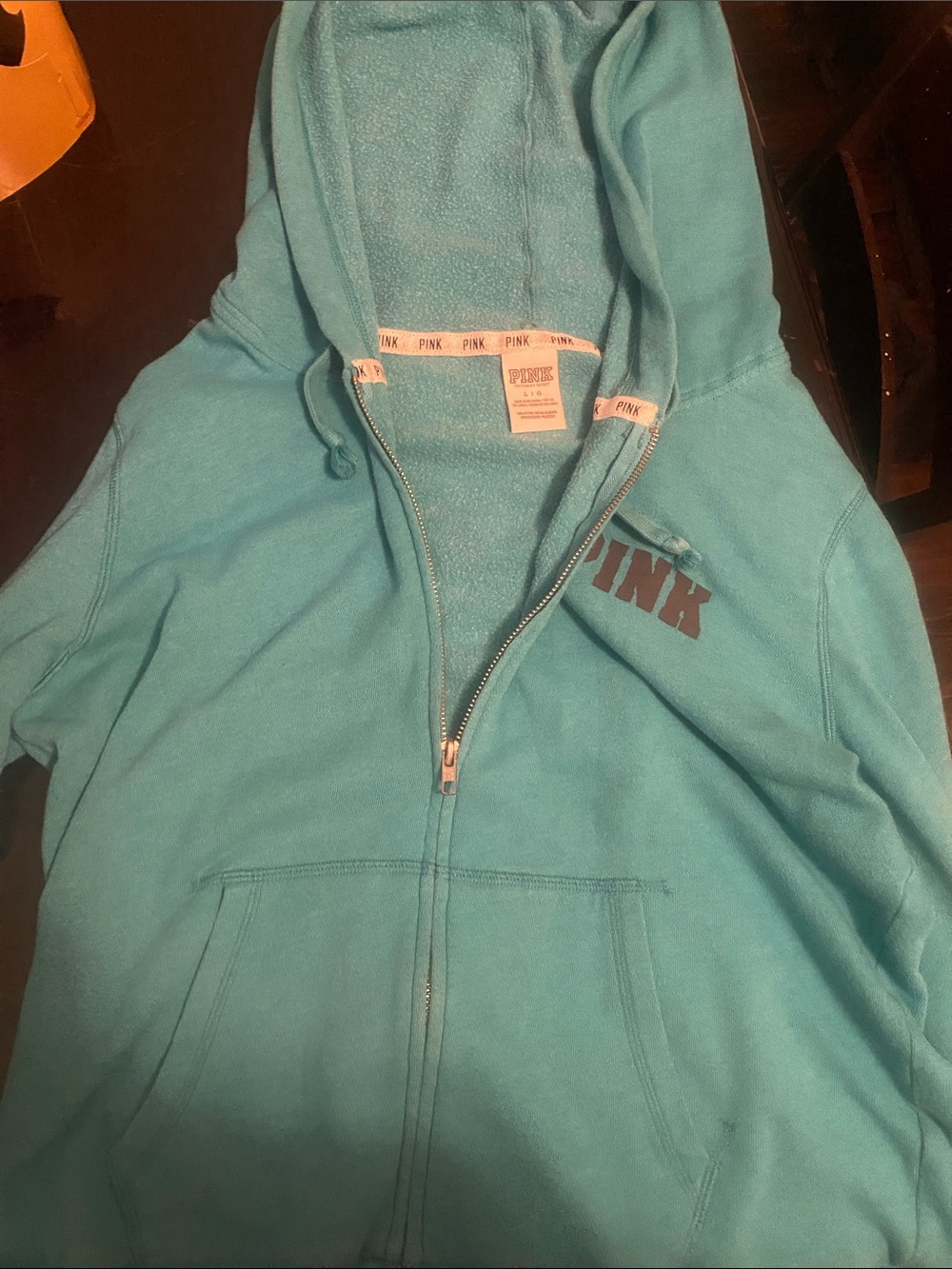 PINK Victoria's Secret Teal Zip Hoodie with Logo